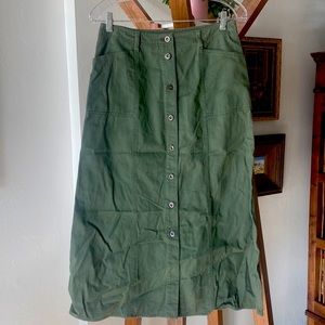Ralph Lauren Khaki “Cargo” Midi Skirt with Metal Buttons Size 4 Petite